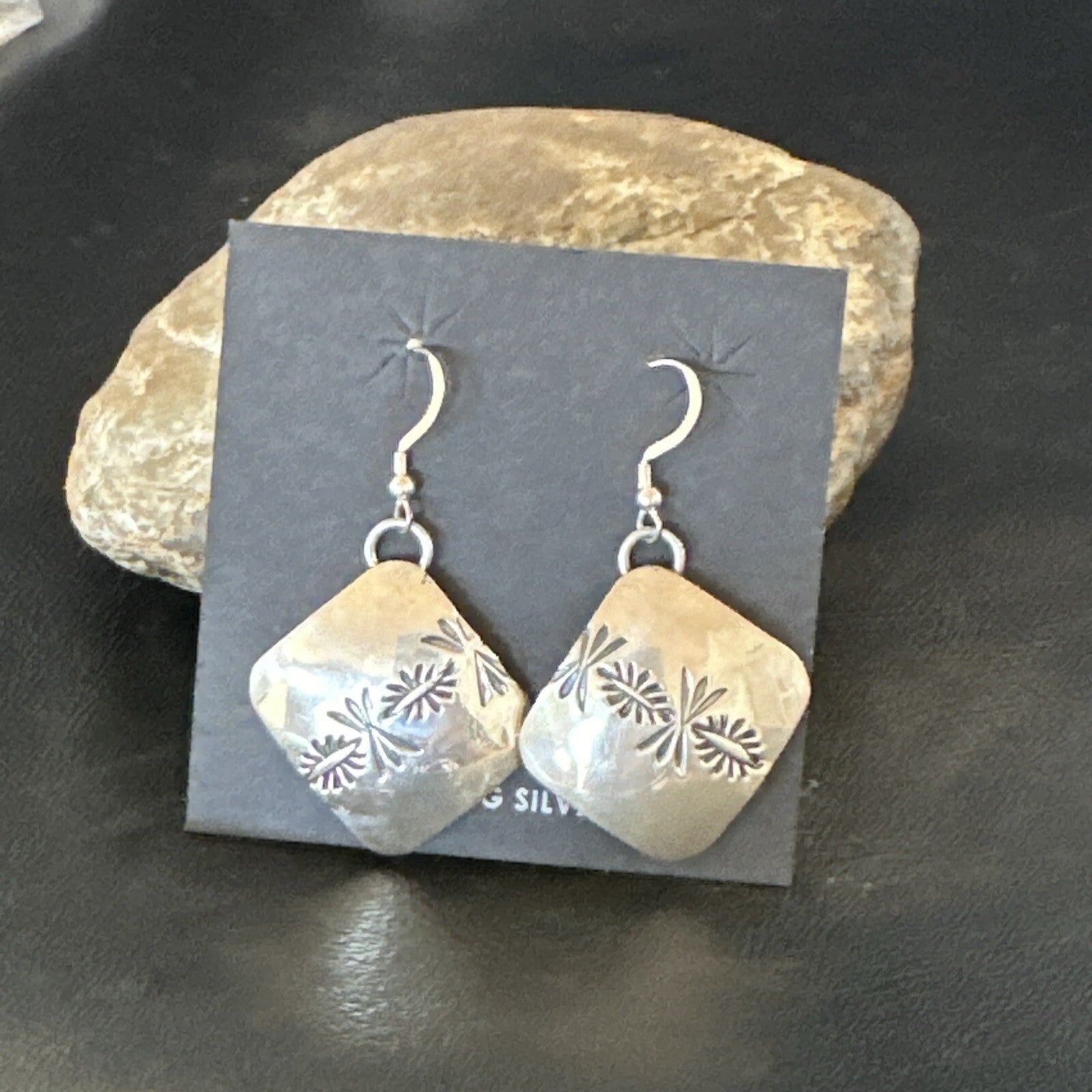 Native American Indian Navajo Stamped Sterling Silver Earrings Set 4754