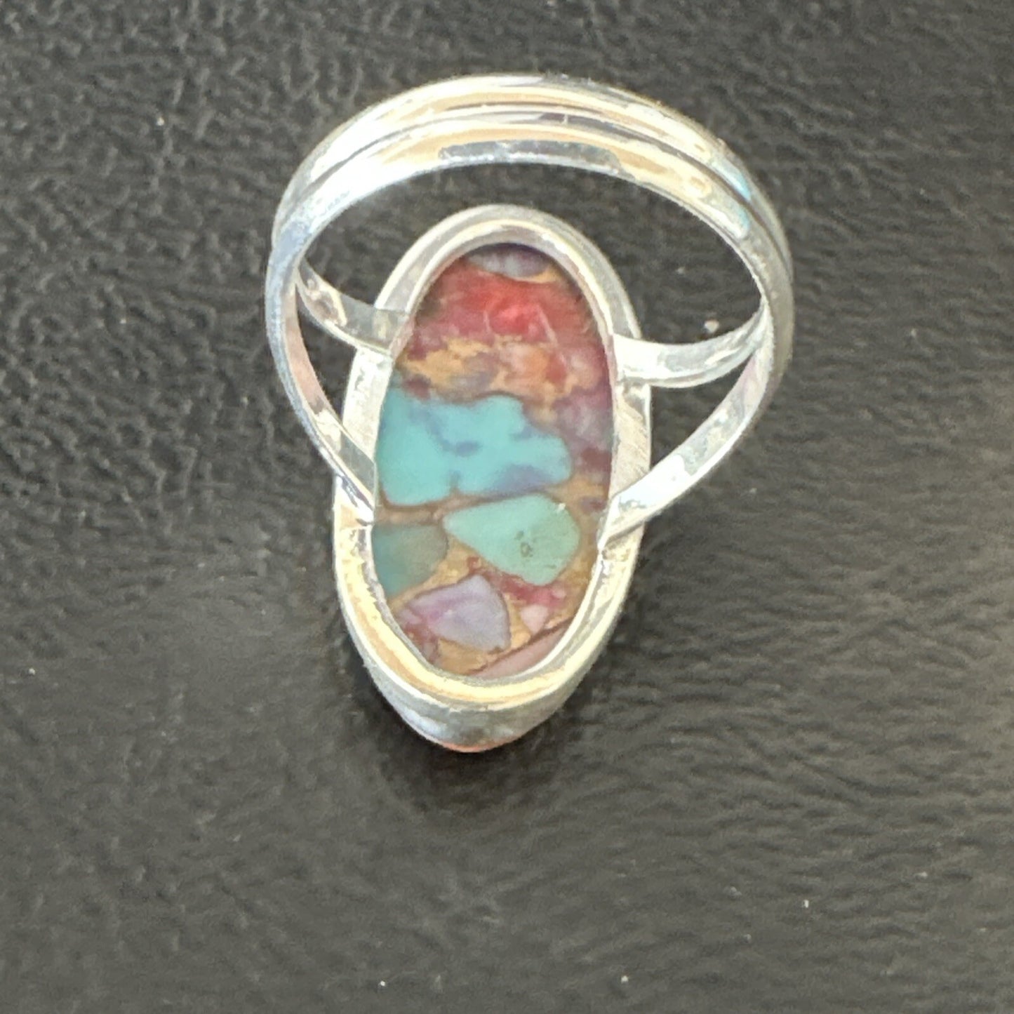 Blue Turquoise Spiny Oyster Southwestern Sterling Silver Ring Size 7 18496