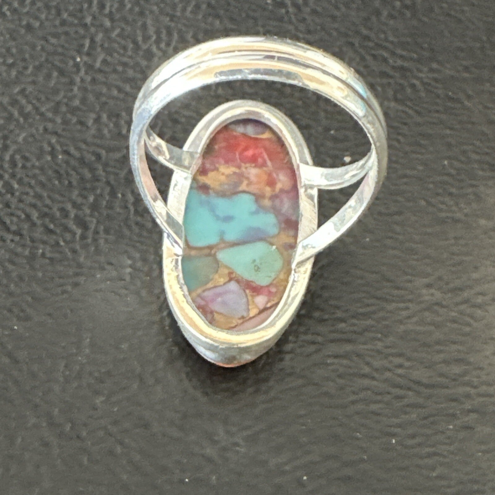 Blue Turquoise Spiny Oyster Southwestern Sterling Silver Ring Size 7 18496