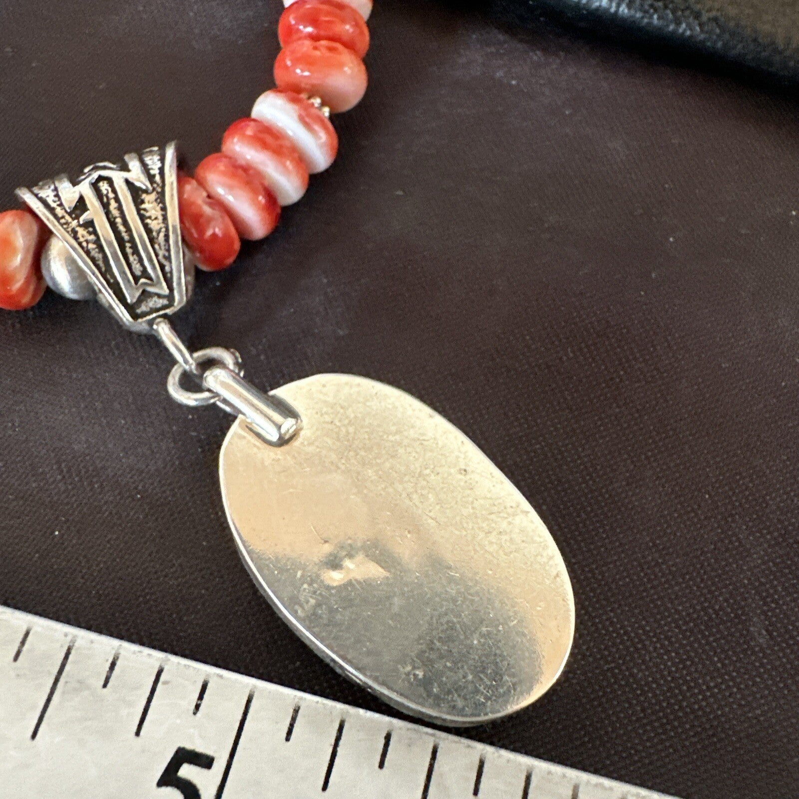 Navajo Pearls Sterling Silver Necklace Red Spiny Oyster Pendant 22" 18265