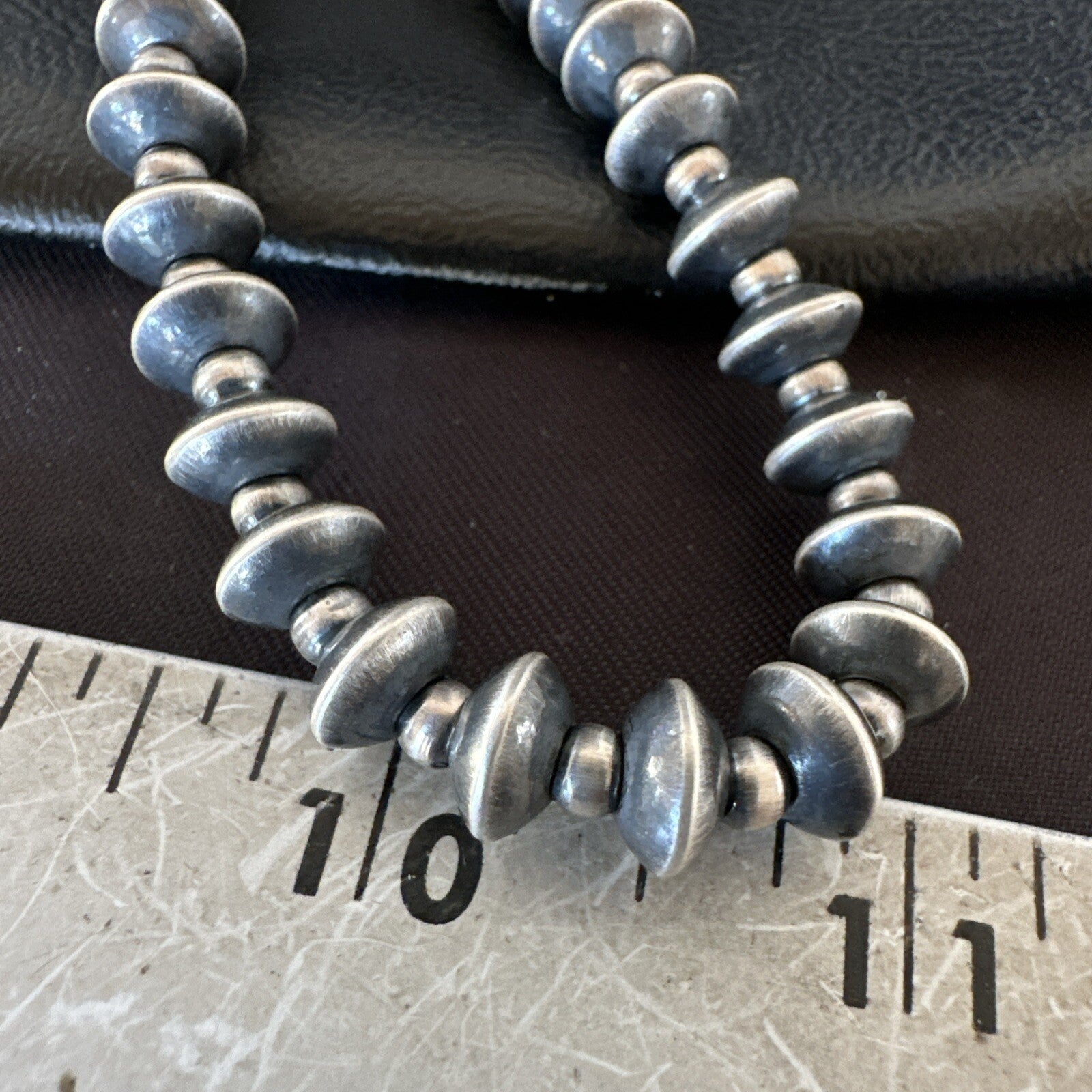 Sterling Silver Beads 8mm Rondelle Flat Sterling Silver Beads Necklace 19” 18832