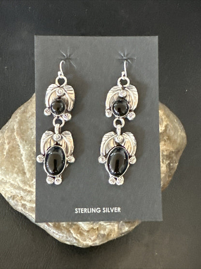 Black Onyx Navajo Sterling Silver Dangle Earrings 1.5" 18285