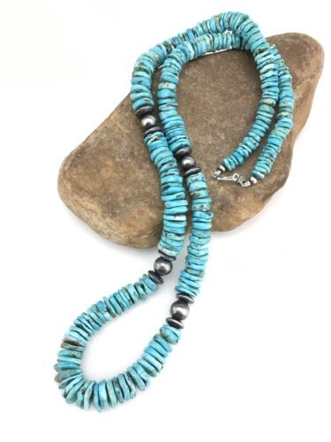 Navajo Sterling Silver Blue Turquoise Graduated Necklace 32" 1338