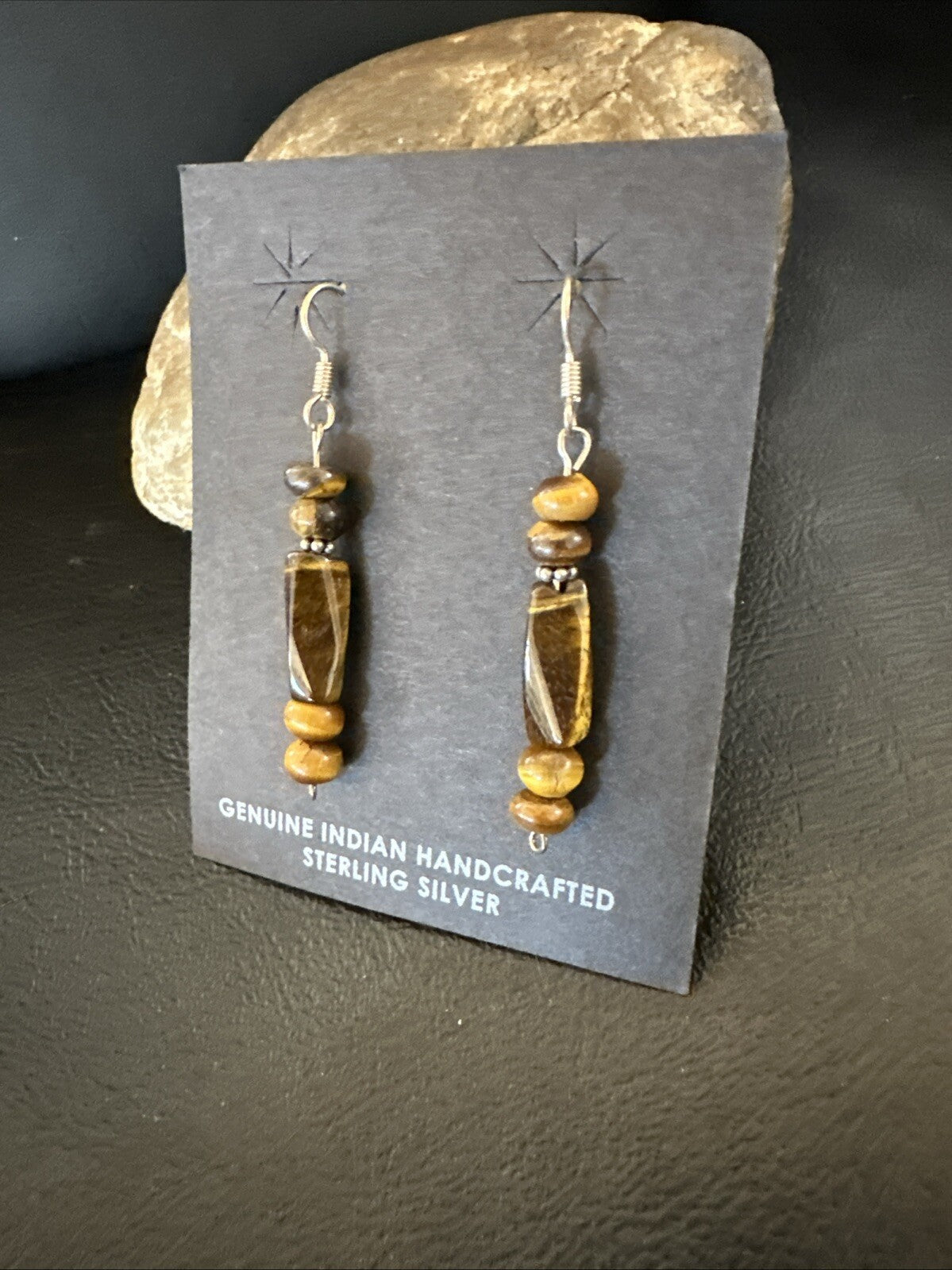 Brown Tigers Eye Southwestern Sterling Silver Earrings 18805