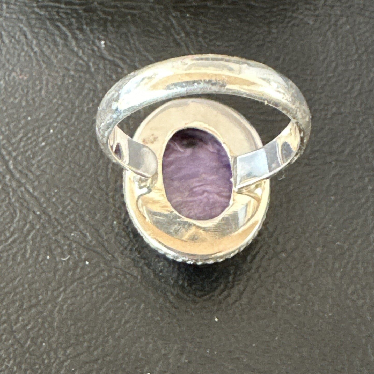 Womens Purple Charoite Navajo Sterling Silver Oval Ring Adjustable Size 9 17247