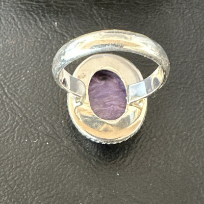Womens Purple Charoite Navajo Sterling Silver Oval Ring Adjustable Size 9 17247