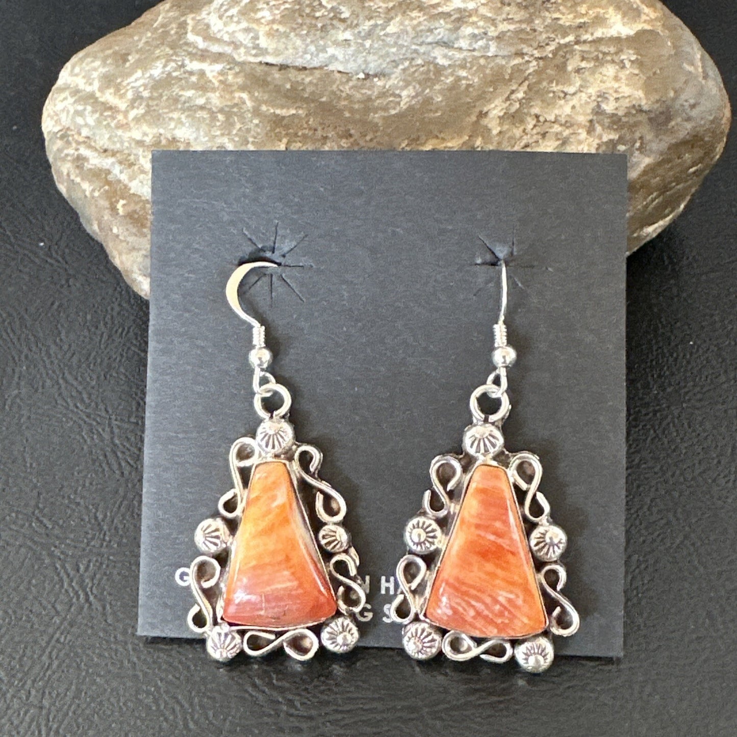 Native Navajo Sterling Silver Orange Spiny Oyster Dangle Earrings 17270