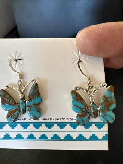 Butterfly Multicolor Turquoise#8 Inlay Sterling Silver Earrings 19818