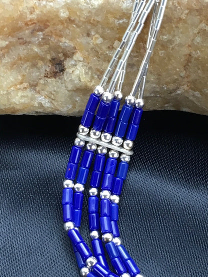 Blue Lapis Heishi 5 Strand Southwestern Liquid Sterling Silver Bracelet 7" 12638