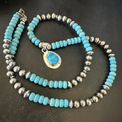WoMens Blue Kingman Turquoise Pendant Navajo Sterling Silver Necklace 21" 18419