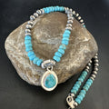 Women's Blue Kingman Turquoise Pendant Navajo Necklace 21" | Sterling Silver | Authentic Native American Handmade | 18149
