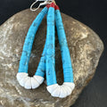 Blue Turquoise White Santo Domingo Dangle Earrings 2.75" | Sterling Silver | Authentic Native American Handmade | 18164