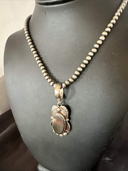 Pyrites Pendant Navajo Beads Sterling Silver Necklace 18643
