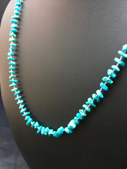 Blue Nugget Turquoise Navajo Sterling Silver Heishi Necklace 19" 08959