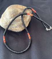 Men's Spiny Oyster Black Onyx Heishi Navajo Pearls Necklace | Sterling Silver | Authentic Native American Handmade | 01391