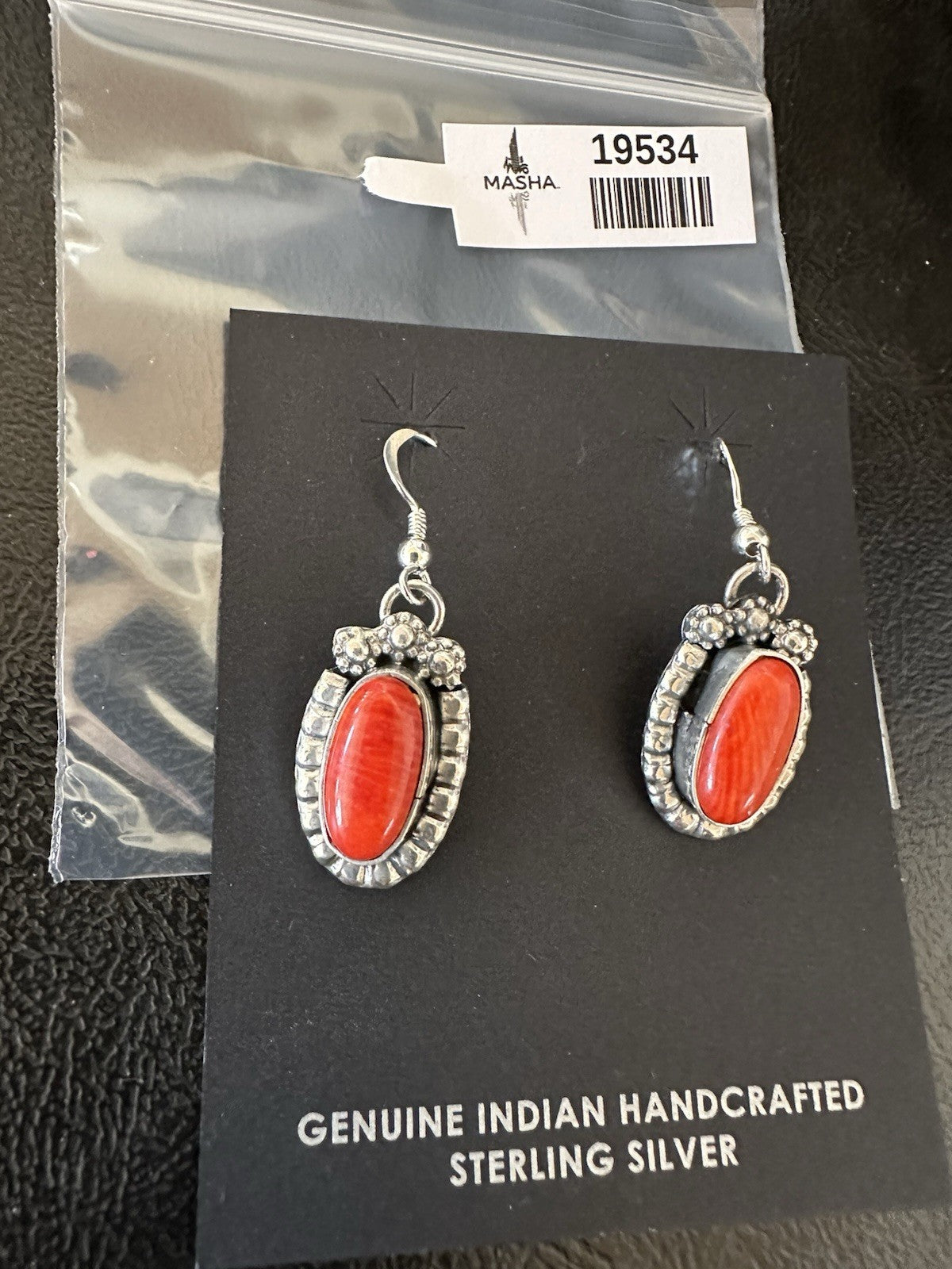 Handmade Red Coral Sterling Silver Navajo Dangle Earrings Yazzie 19534