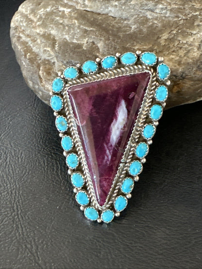 Statement Cluster Turquoise Purple Spiny Navajo Sterling Silver Ring Sz 10 19103