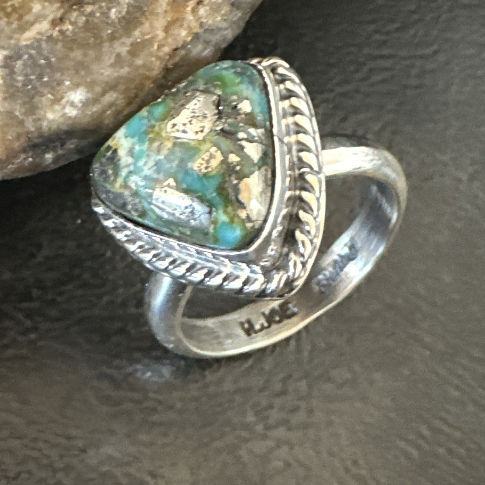 Womens Blue Sonoran Turquoise Navajo Sterling Silver Ring Size 10.5 18005