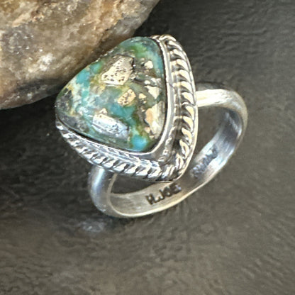Womens Blue Sonoran Turquoise Navajo Sterling Silver Ring Size 10.5 18005