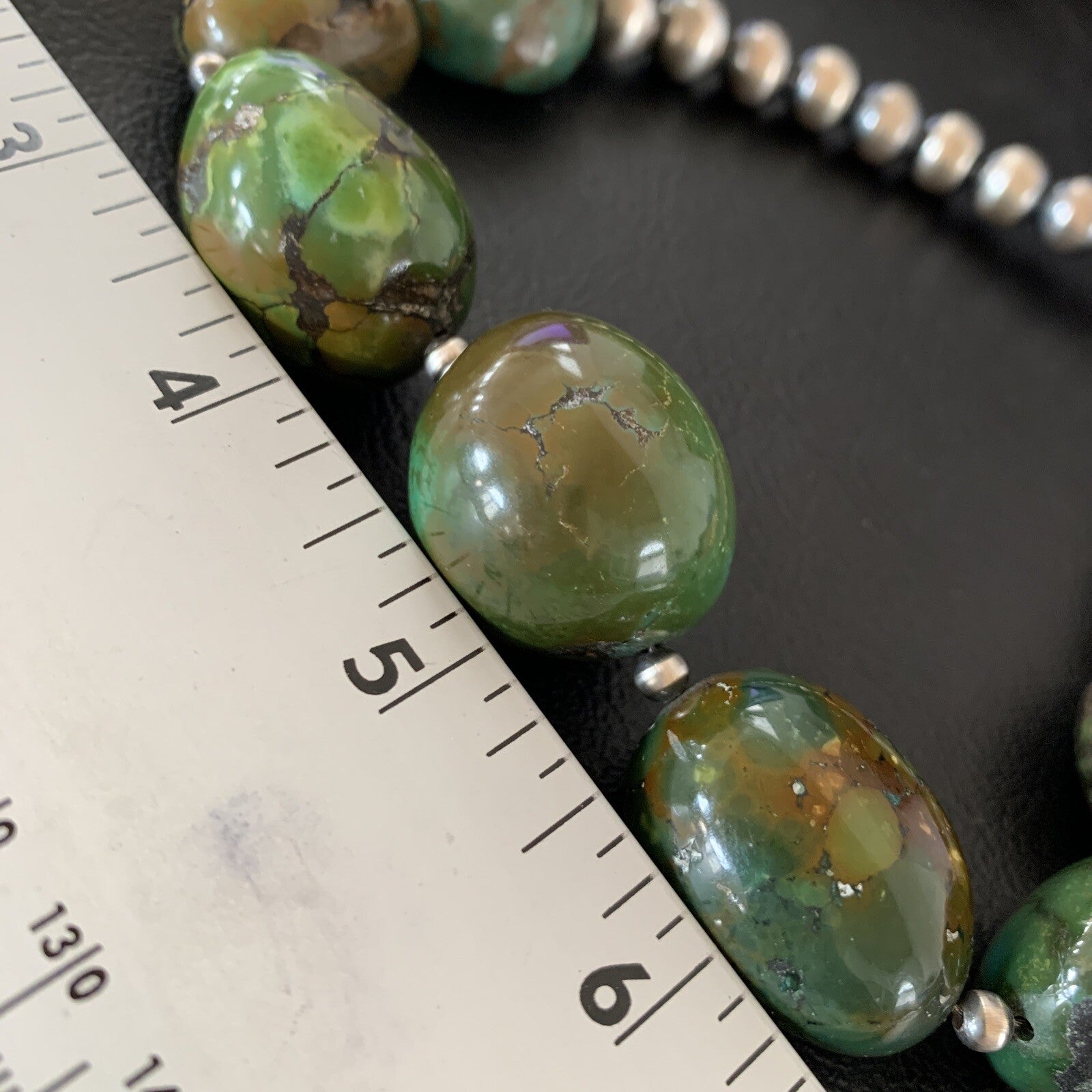 Chunky Navajo Spider Web Green Turquoise Sterling Silver Necklace 20" 11762