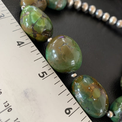 Chunky Navajo Spider Web Green Turquoise Sterling Silver Necklace 20" 11762
