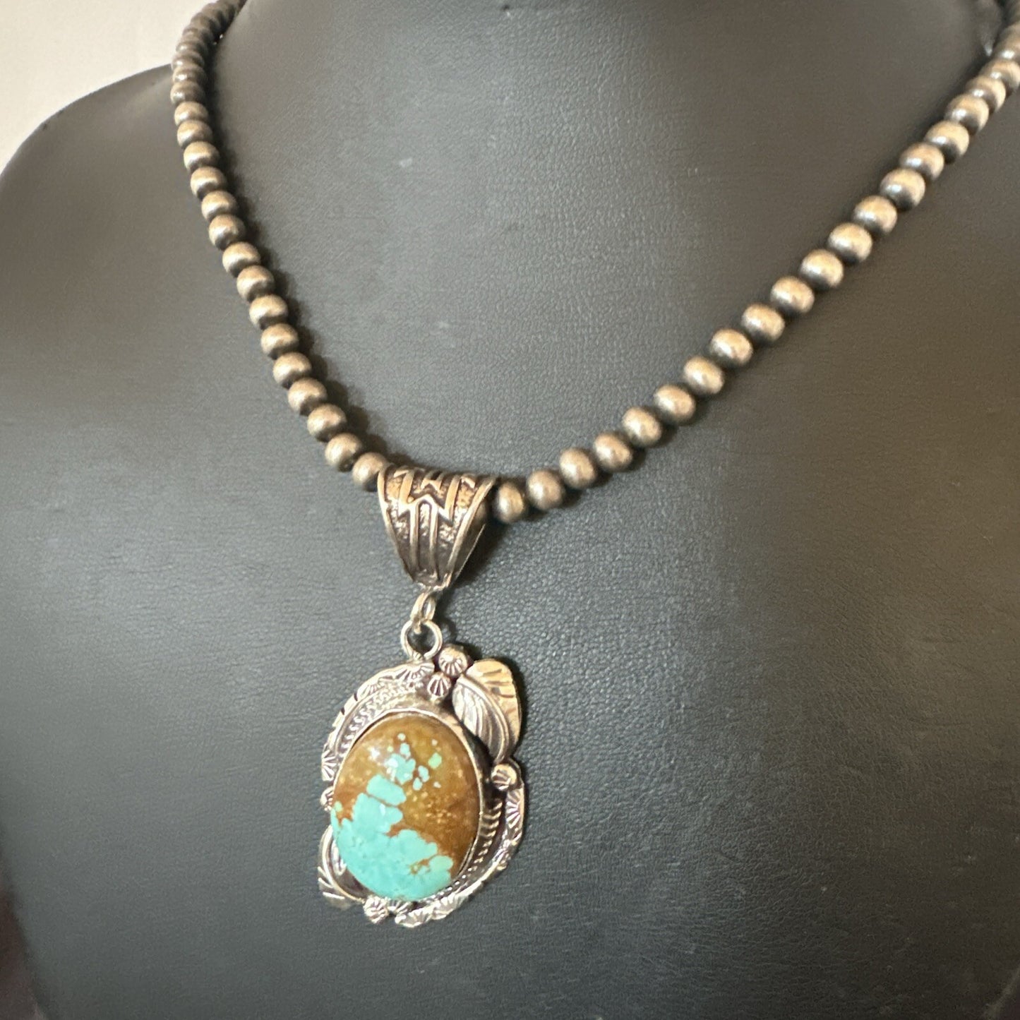 Mens Blue Turquoise#8 Pendant Navajo Sterling Silver Necklace 18085