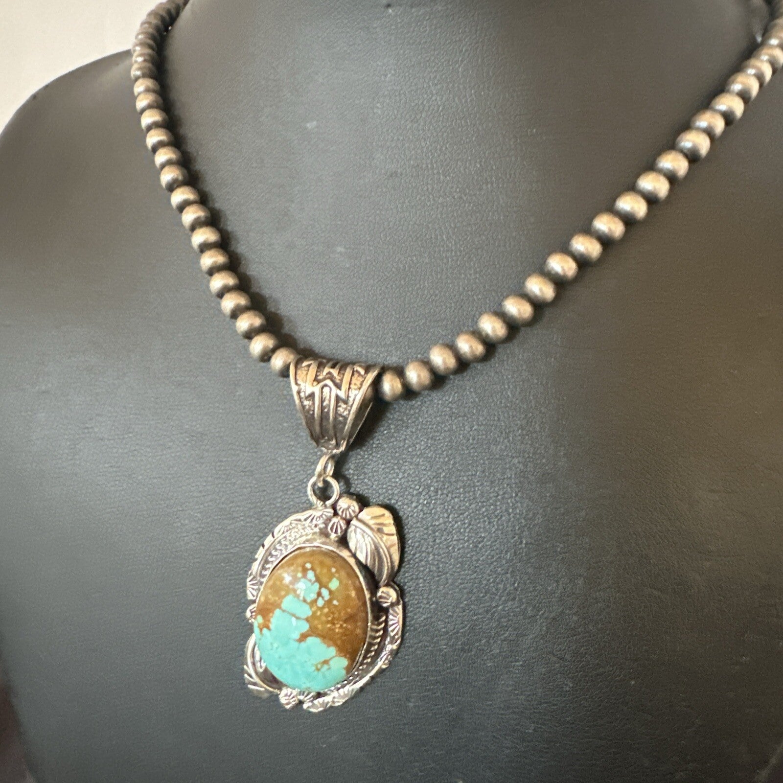Mens Blue Turquoise#8 Pendant Navajo Sterling Silver Necklace 18085