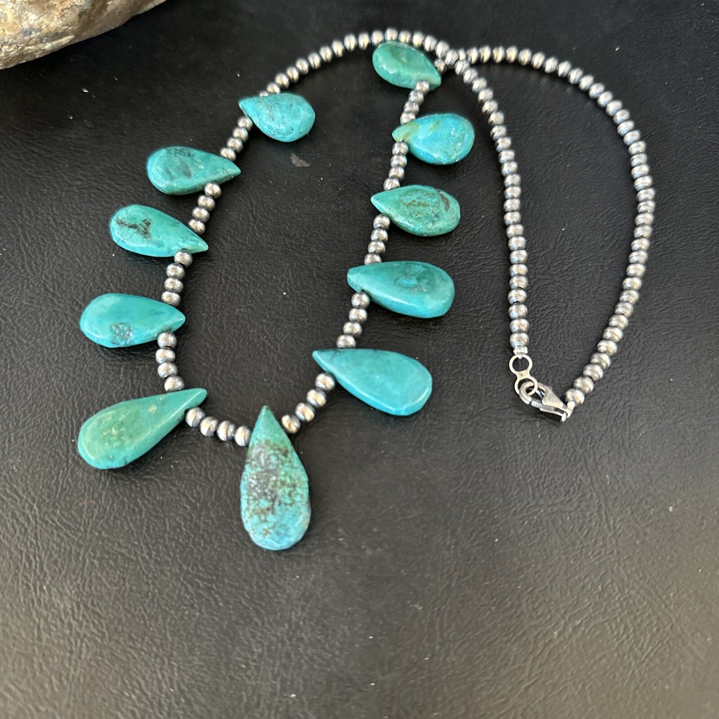 Sterling Silver Beads Blue Turquoise Necklace 14298
