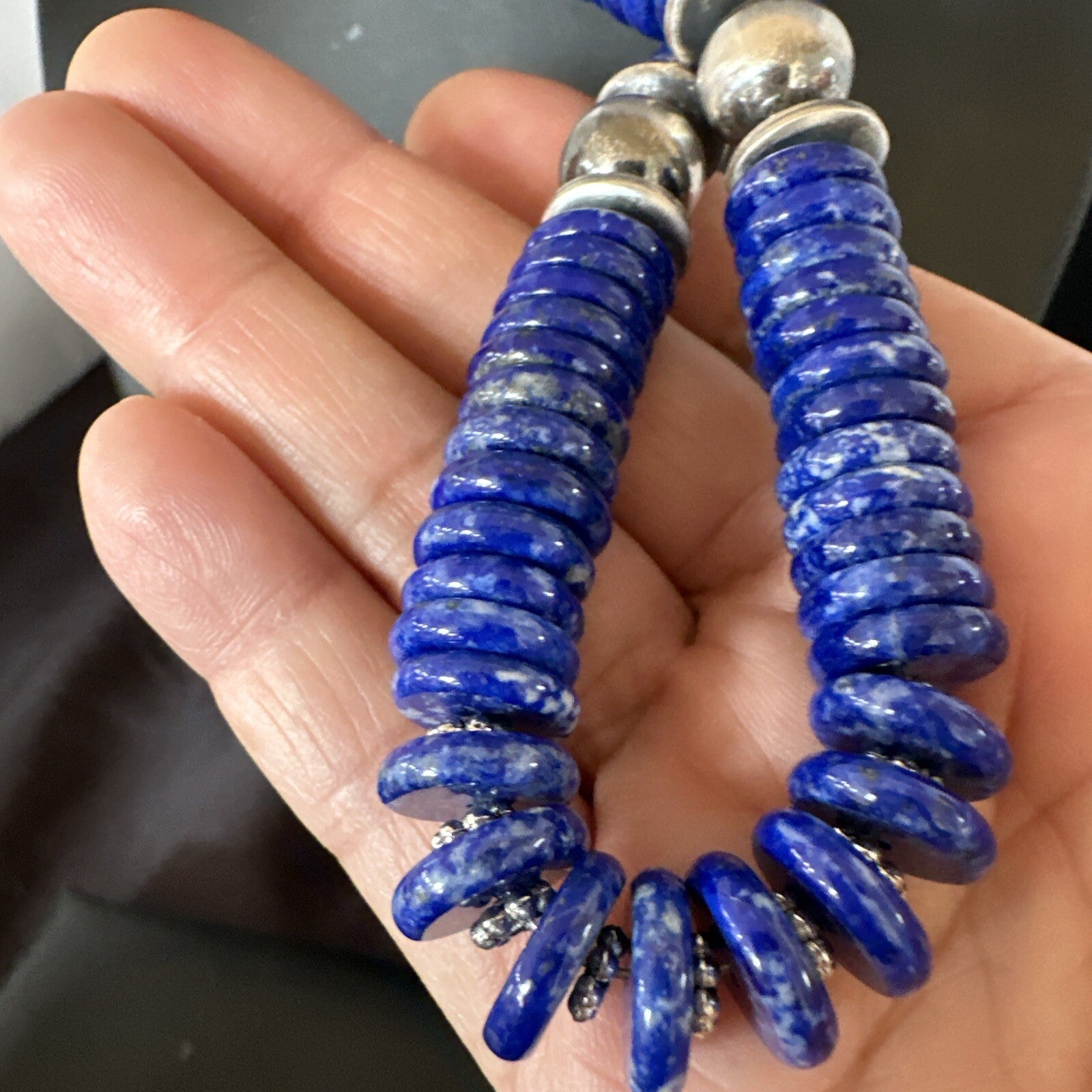 Mens Womens Blue Lapis Lazuli 6-12mm Navajo Sterling Silver 21" Necklace 17885