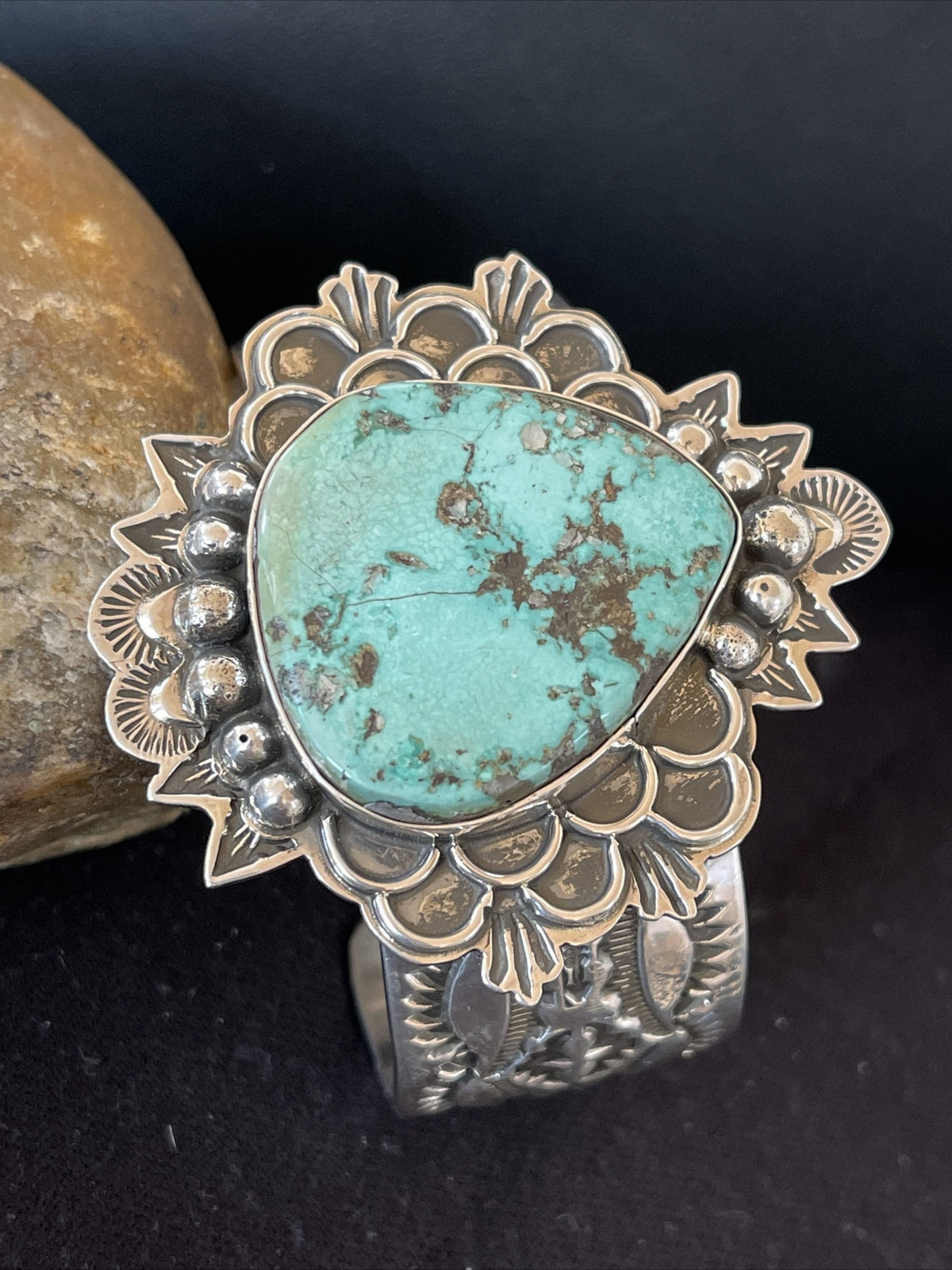 Native Mens Navajo Sterling Silver Handmade Turquoise Cuff Bracelet 1289