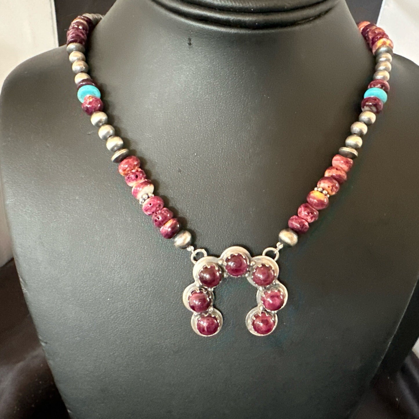 Purple Spiny Oyster Naja Pendant Turquoise Navajo Sterling Silver Necklace 18850