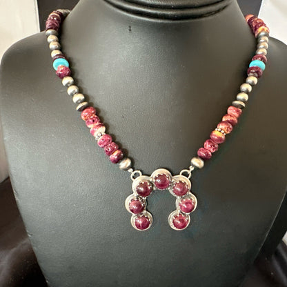Purple Spiny Oyster Naja Pendant Turquoise Navajo Sterling Silver Necklace 18850