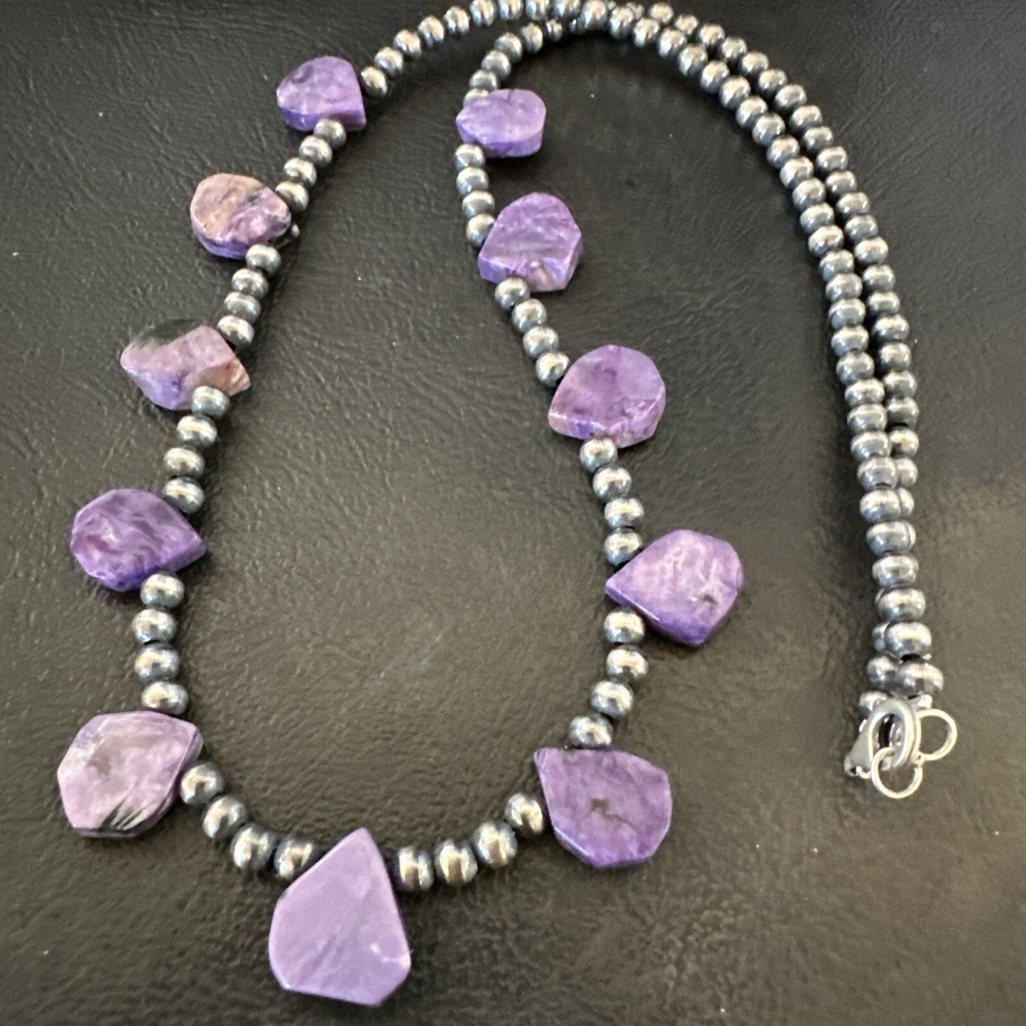 Purple Charoite Teardrop Navajo Pearls Sterling Silver Necklace 20" 17933