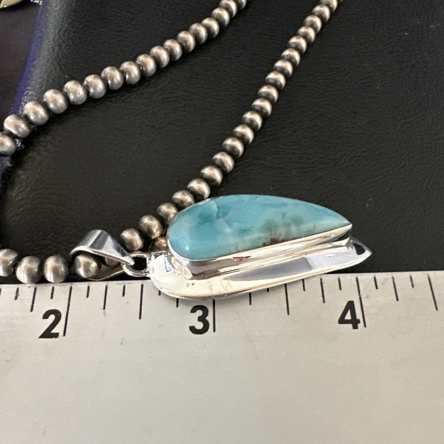 Womens Blue Larimar Pendant Navajo Sterling Silver Beads Necklace 17716