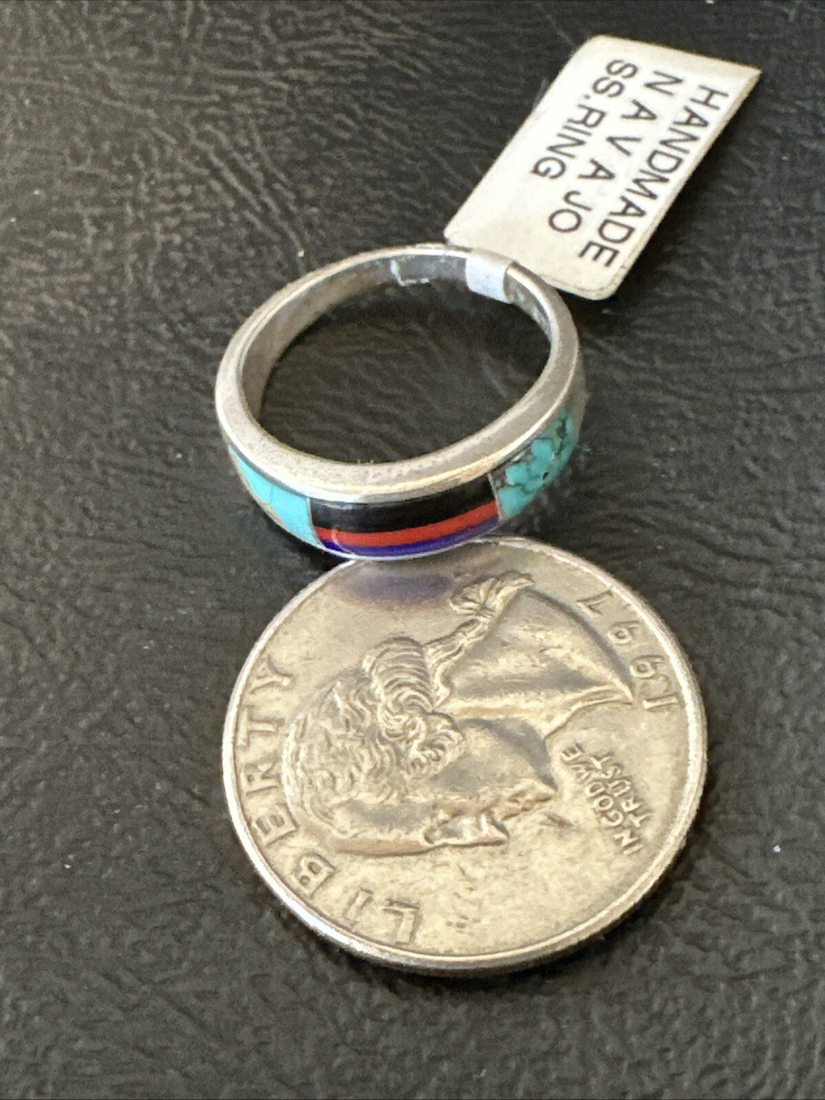 MultiColor Navajo Sterling Turquoise Spiny Oyster Inlay Ring Sz 6.5 18709