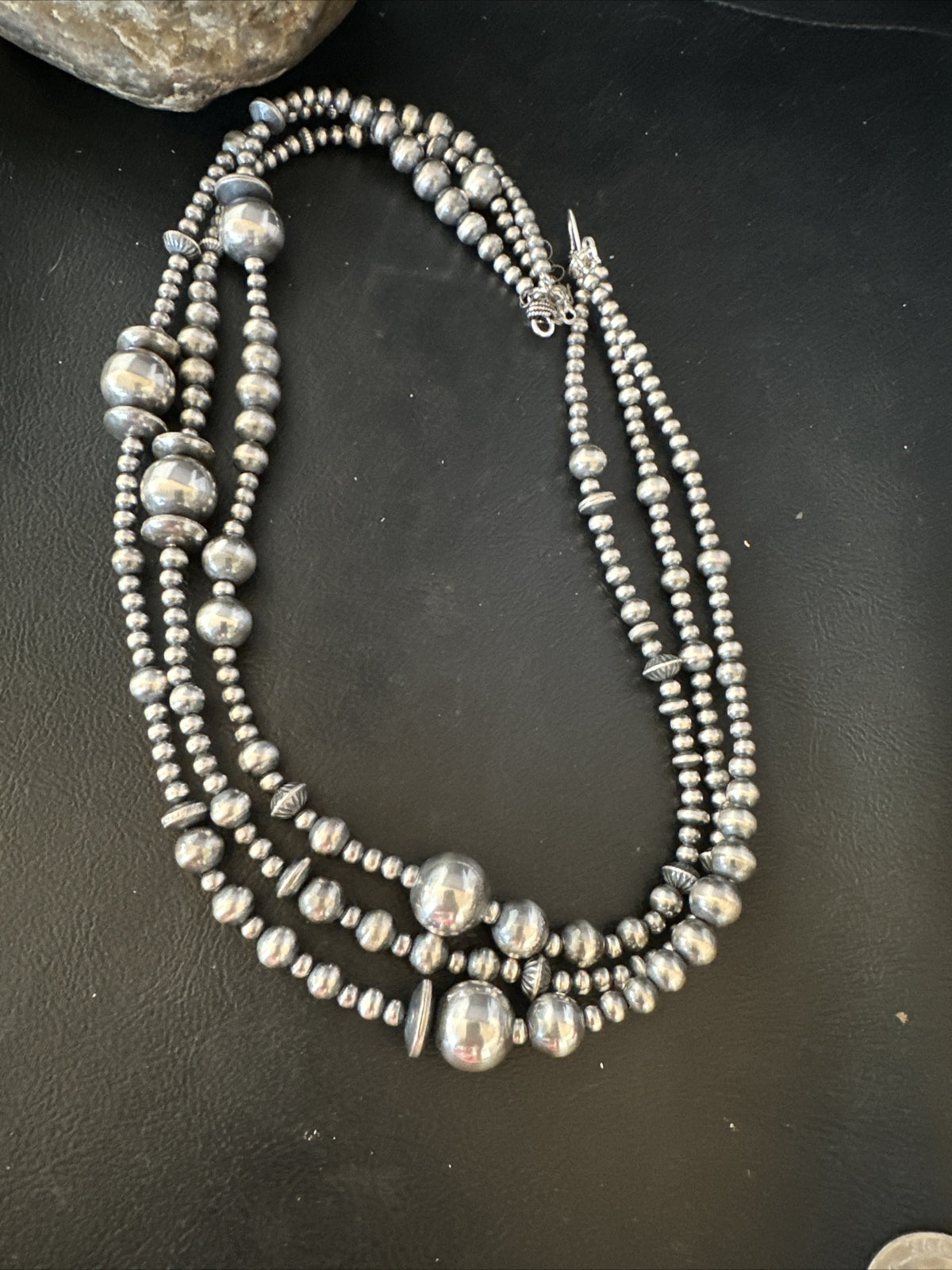 Mixed Bead Bib Sterling Silver Navajo Pearls Necklace 20” 3S 94420