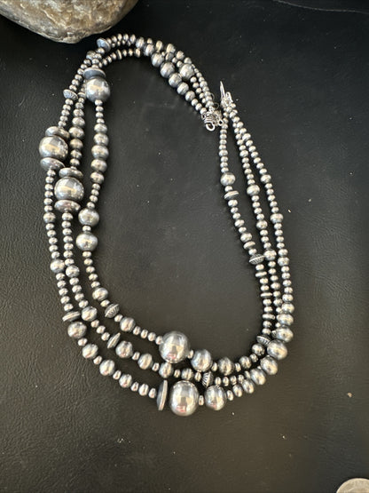 Mixed Bead Bib Sterling Silver Navajo Pearls Necklace 20” 3S 94420
