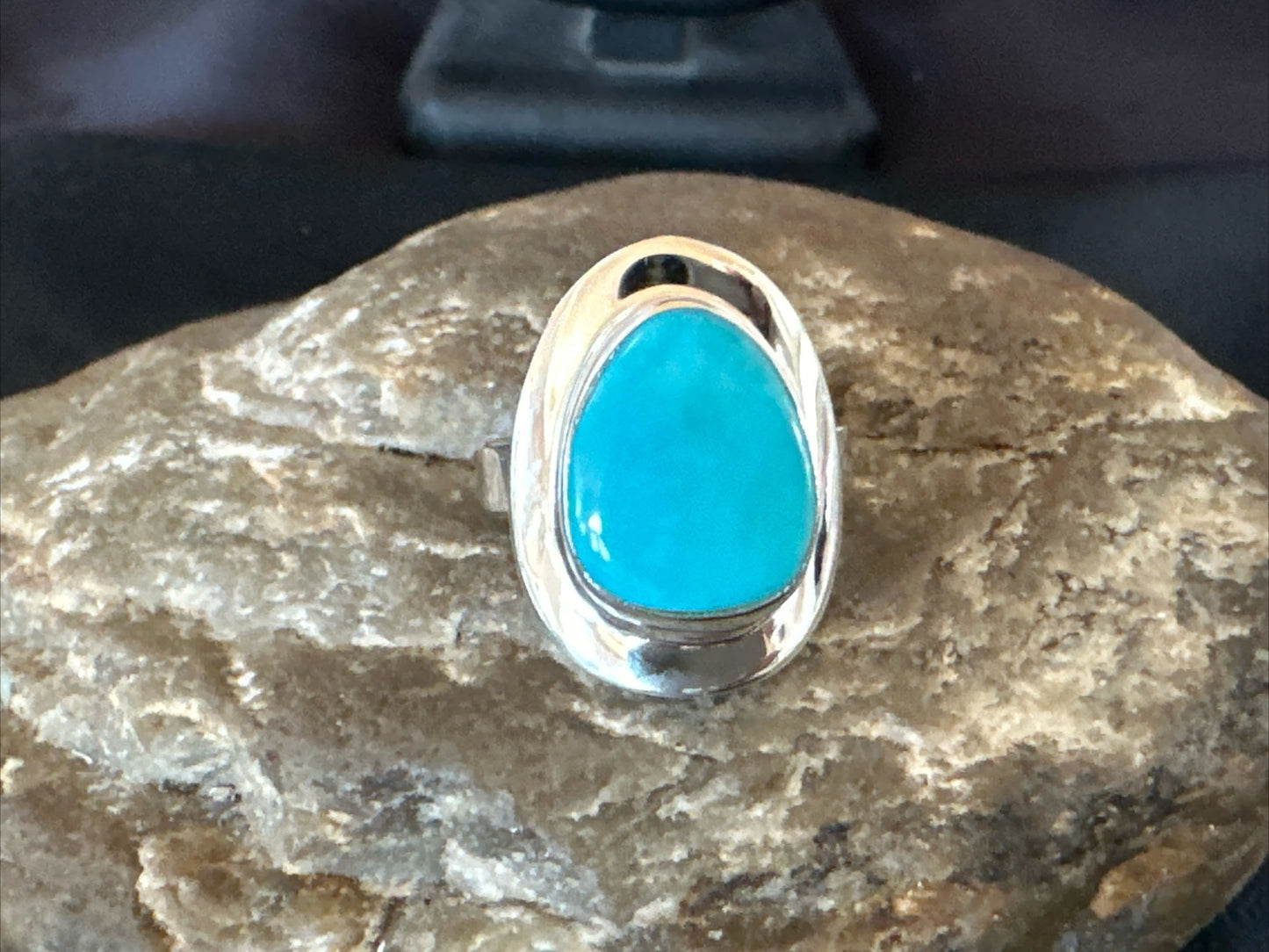 WoMens Sterling Silver Blue Kingman Turquoise Ring Size 7.5 17684