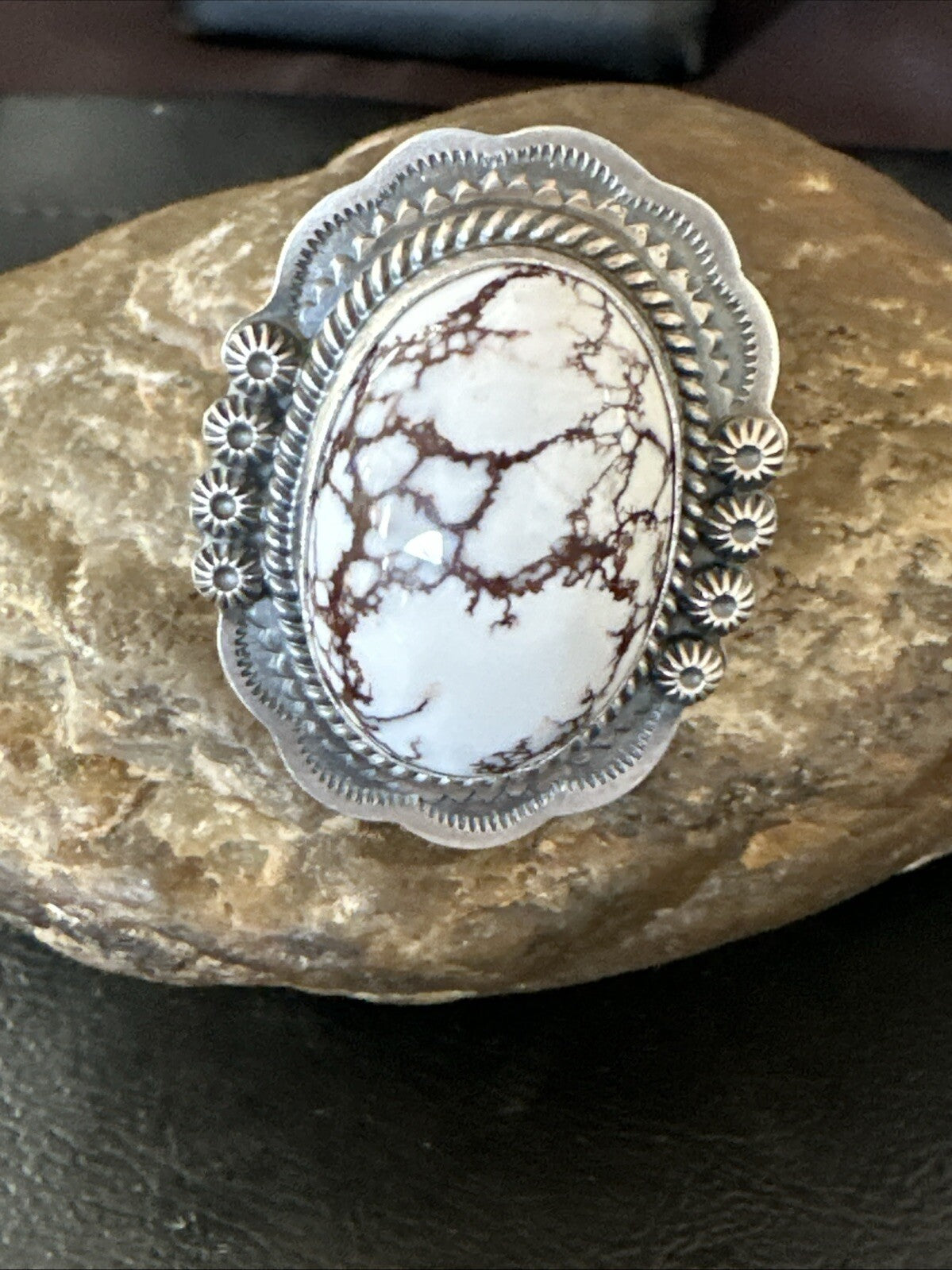 Mens Womens Wild Horse Turquoise Navajo Sterling Silver Ring Sz 8 18723