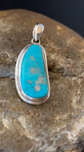 Blue Bisbee Turquoise Navajo Pendant 1"1627N | Sterling Silver | Authentic Native American Handmade