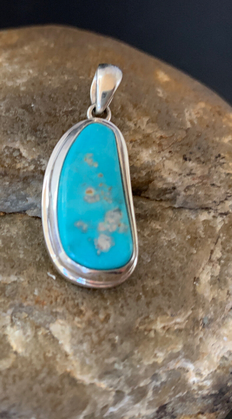 Blue Bisbee Turquoise Navajo Sterling Silver Pendant 1" 1627N