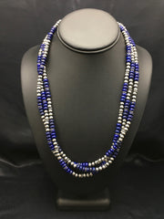 Blue Lapis Lazuli 3 Strands Navajo Beads Necklace | Sterling Silver | Authentic Native American Handmade | 02926