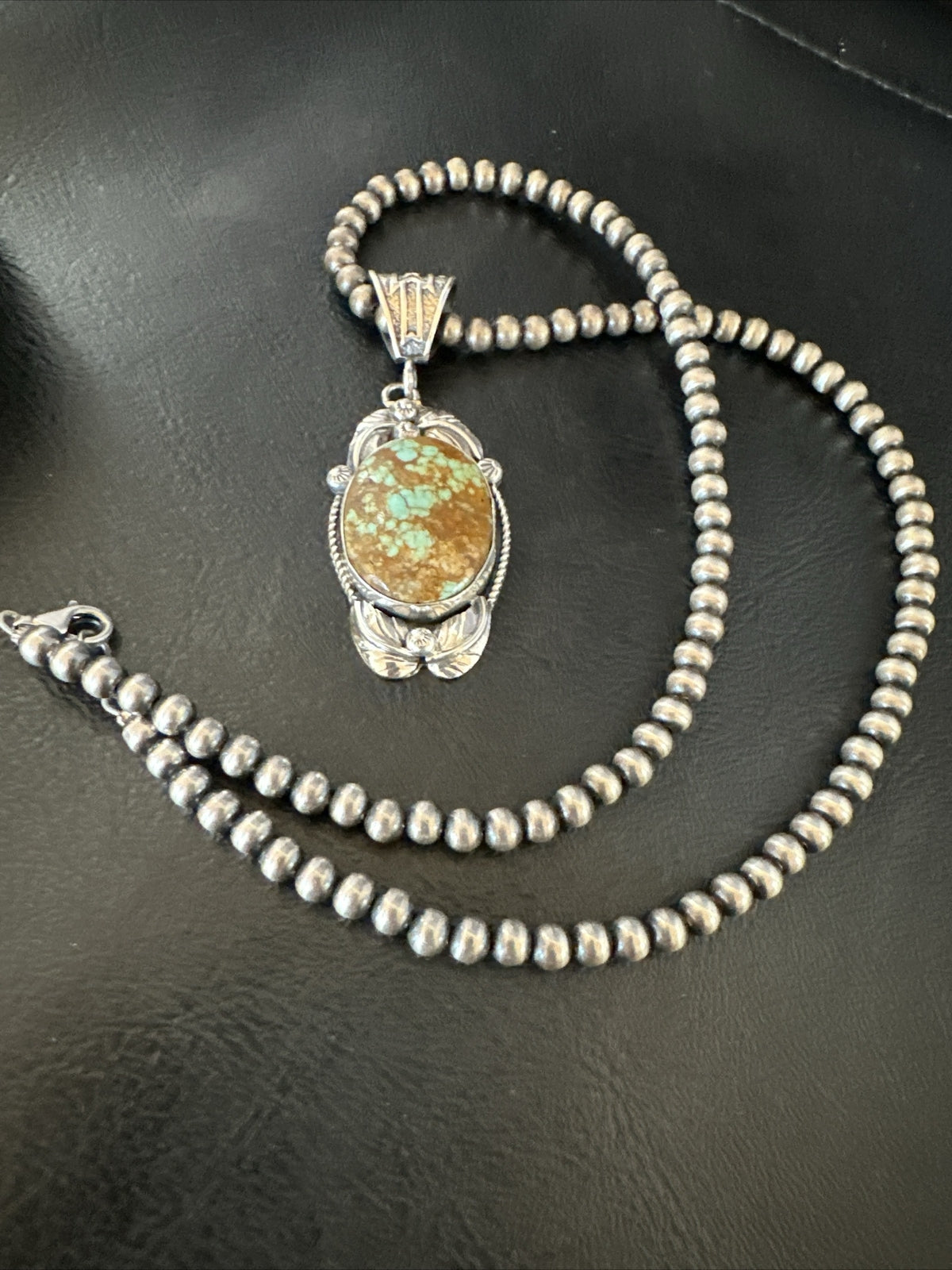Mens Blue Turquoise#8 Pendant Navajo Sterling Silver Necklace 18080