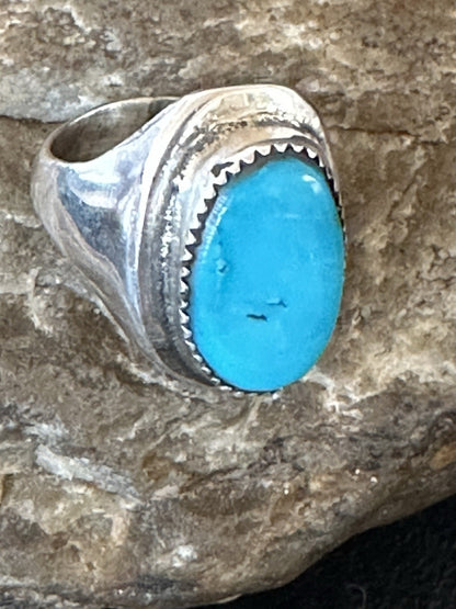 Blue Kingman Turquoise Navajo Sterling Silver Ring Size 10 19406