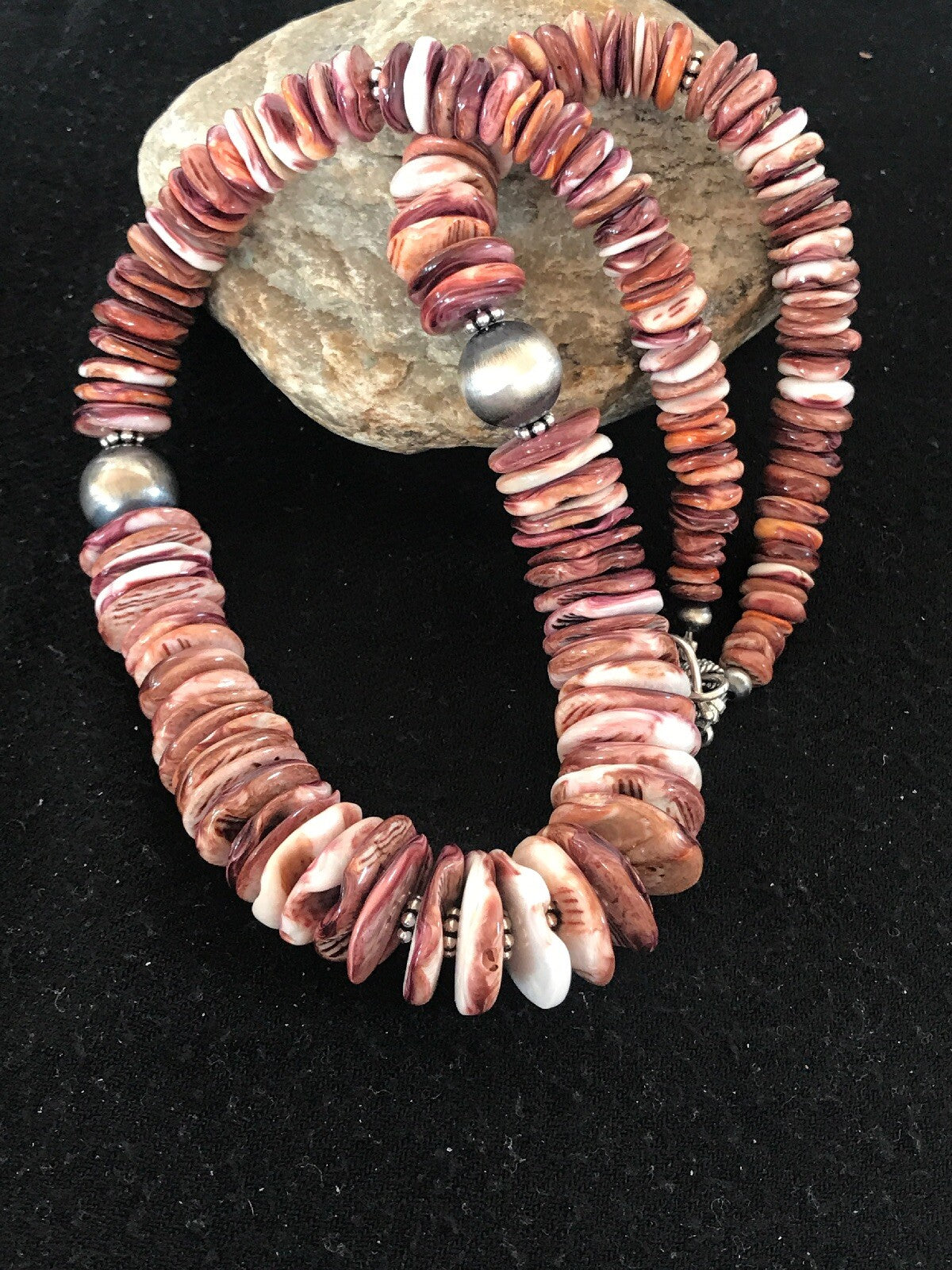 Purple Spiny Oyster Navajo Pearls Sterling Silver Native American Necklace 08485