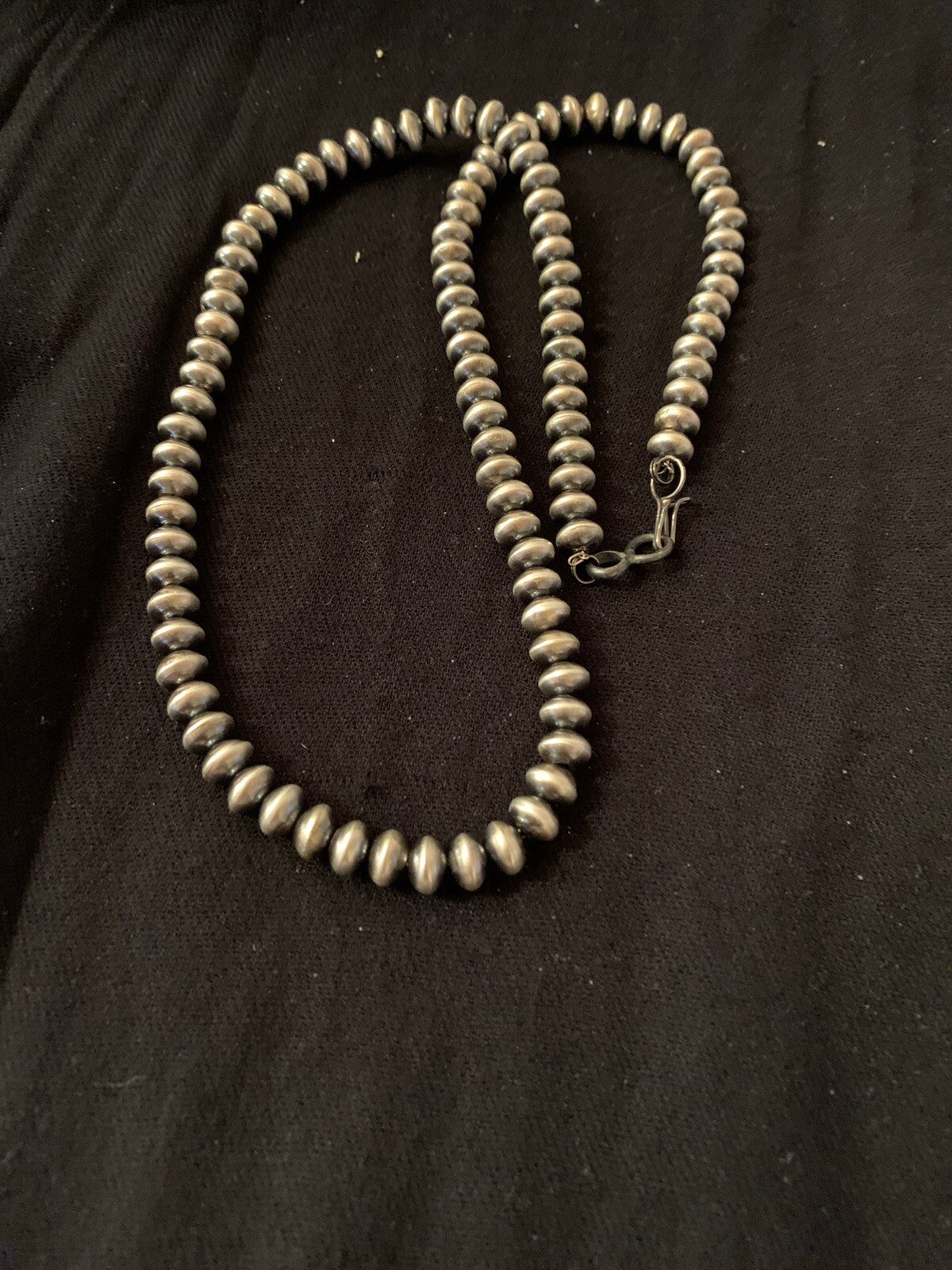 Navajo Pearls Rondelles 8mm Sterling Silver Bead Necklace 38” 60838