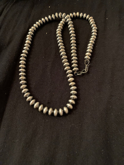 Navajo Pearls Rondelles 8mm Sterling Silver Bead Necklace 38” 60838