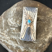 Men's Blue Turquoise Navajo Credit Car Golden Stamped Silver Money Clip | Authentic Native American Handmade | 19734