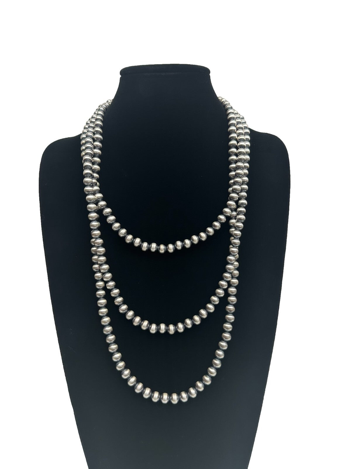 Native American 8mm Sterling Silver Navajo Pearls 51" Single Strand Necklace