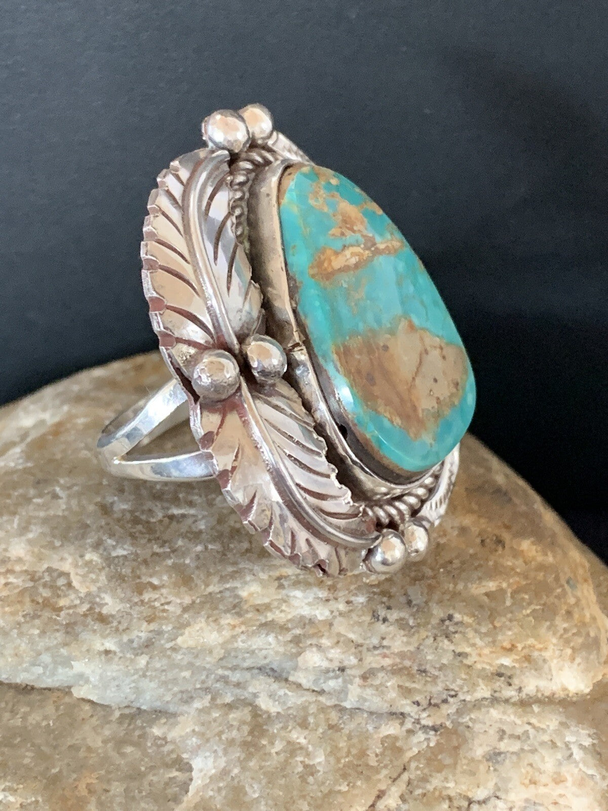 Blue Royston Turquoise Navajo Sterling Silver Ring Size 10 00133